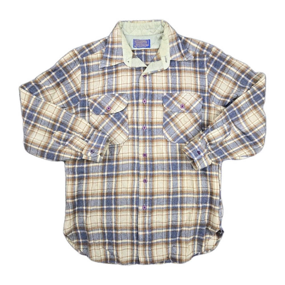 Pendleton Vintage Wool Plaid Shirt Mens S Made in USA Virgin Wool Shadow Plaid